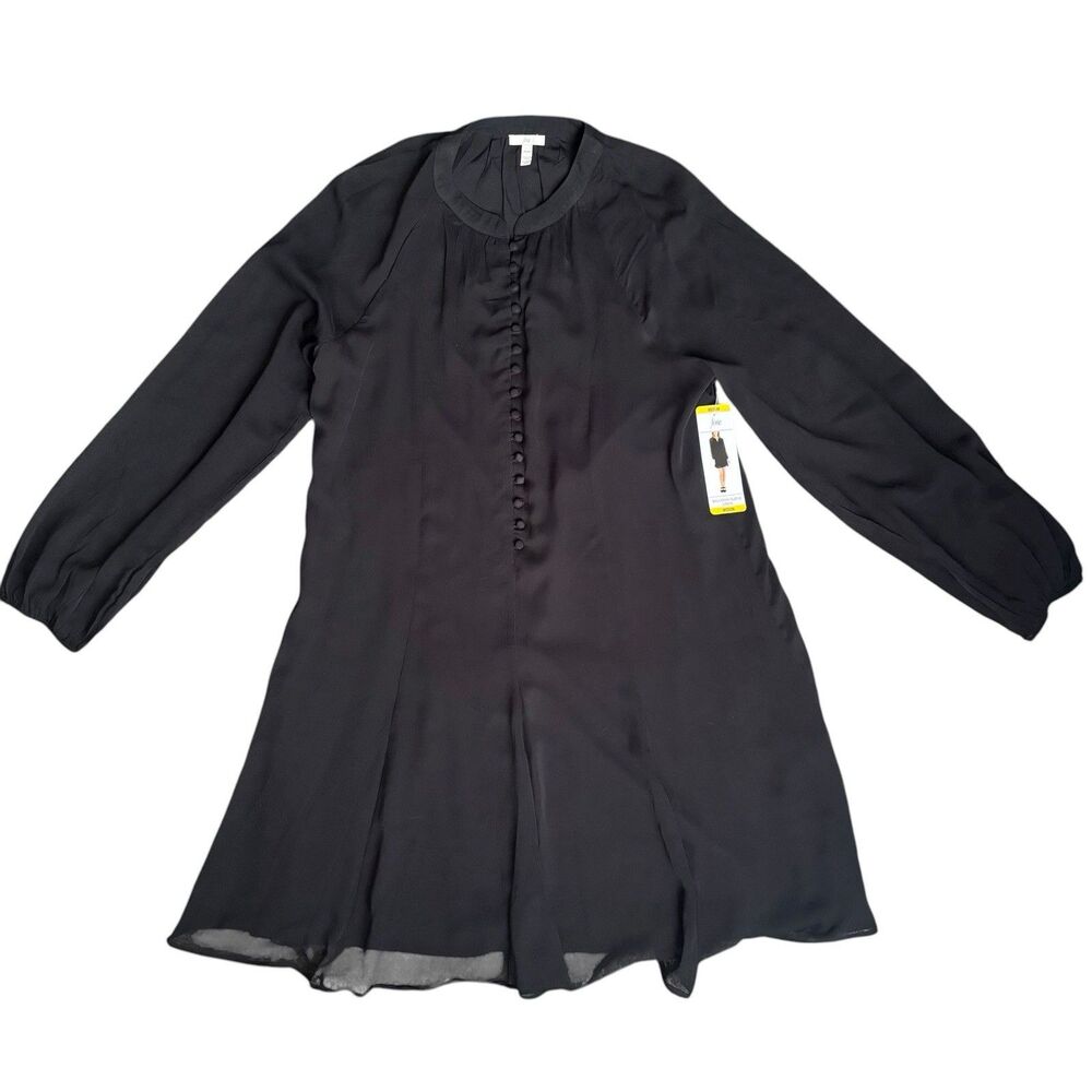 Joie Flared Black Mini Dress Sheer Balloon  Sleeves Sz. Medium Short Buttons NEW